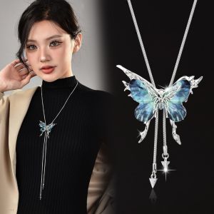 OEUVR Bohemian Butterfly Necklace Vintage Long Y-Shaped Pendant Necklace Adjustable Alloy Sweater Chain Women