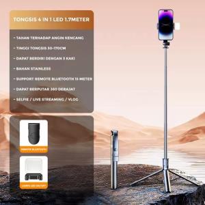 { NY ACC } 1.7 Meter Tongsis Bluetooth 4in1 R1S-L 1.7M Tripod Remote LED Tinggi / Tongsis 170cm 3 Kaki Stand Kokoh Potrait dan Landscape R1SL 4 IN 1