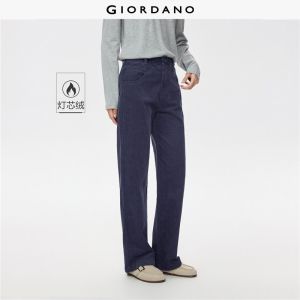 GIORDANO Women Pants 100% Cotton Corduroy Thick Pants Exposed Seam High Waist 4-Pocket Smooth Warm Fashion Casual Pants 05415675