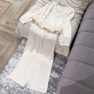 HT754 Bộ pijama cổ tàu ren bèo sang chảnhđồ ngủ LYLY tiểu thư dáng dài tôn dáng HT754
