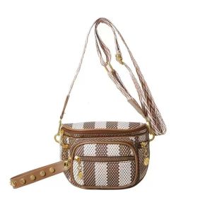 JOANNA BAG #8443 KOREAN LEATHER FASHION CHEST BAG STRIPE DESIGN CROSSBODY BAG FOR WOMEN