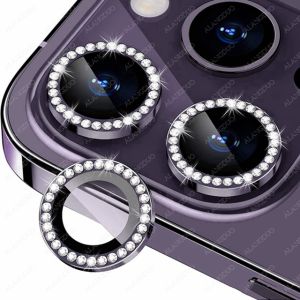 KISSCASE Bộ 2/1 Miếng Dán Bảo Vệ Ống Kính Máy Ảnh Kim Cương Bảo Vệ Cho iPhone 14 13 Pro Max Màn Hình Kim Loại Cho iPhone 14 Plus 14 Pro Max Thấu Kính Thay Thế