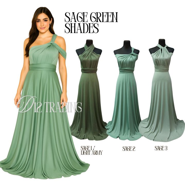 SAGE GREEN Shades All sizes Available Infinity Dress Bridesmaid D12Trading  Off Shoulder Bridesmaid Dress 100% Cotton Infinity Dress Adaptable Size  Range Bridesmaid Dress - Lazada | Lazada PH