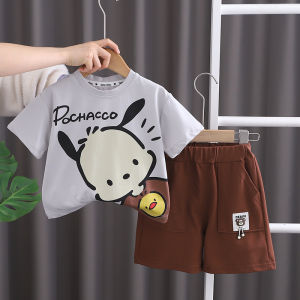 Summer childrens clothing suit cute cartoon puppy cotton short-sleeves baby boys casual fashion trendy shorts two-piece set