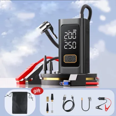 4-in-1 Jump Starter for car Portable Tire inflator Power Bank for Vehicle and Device Charging LED Flashlight Multi-function Car High Power Bank 10000mAh
