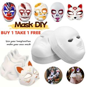 Buy 1 Take 1 Free DIY Full Face Masks Paper Blank White Halloween Cosplay  Paintable Party Craft