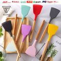PLT  spatula silikon gagang kayu tahan panas / alat masak sodet sutil. 