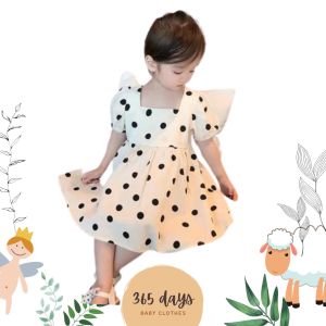 DRESS IMPOR dress cewe motif POLKADOT hitam HARGA GROSIR HARGA MURAH baju santai baju jalan-jalanbaju pesta anak