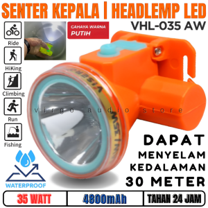 Headlamp / Senter Kepala Selam Anti Air Visero Vhl-035 Aw/Ay 35w | Visero Senter Kepala Selam Vhl-035 Aw/Ay Daya 35 Watt Baterai 4800mah Tahan 24 Jam Menyelam 25 Meter Waterproof - Vas