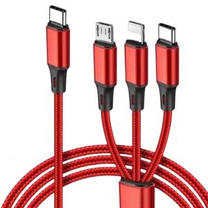 Braided USB C Charging Cable 4ft Triple Port Fast Compatibles Tablets Headphones Multiple Devices