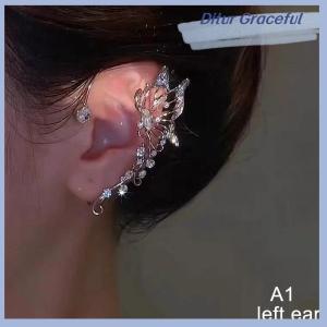 Ditur ต่างหูแฟชั่นรูปผีเสื้อเอลฟ์ประกายคริสตัลเป็นประกายต่างหูที่หนีบหูอันหรูหราสำหรับผู้หญิงเครื่องประดับงานแต่ง