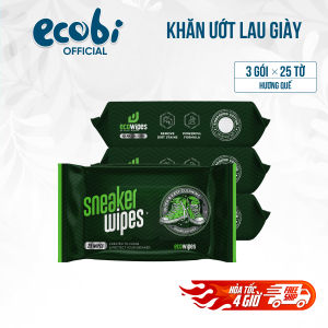 Combo 03 gói khăn ướt lau giày thể thao siêu tốc Sneaker EcoWipes gói 25 tờ hương quế khử mùi