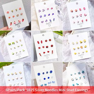 【Local Delivery】6Pairs/Pack S925 Silver Needles Mini Stud Earrings Ceramics Peach Flowers Bowties Cute Daily Outfit for Teen Girls Fashion Jewelry Accessories