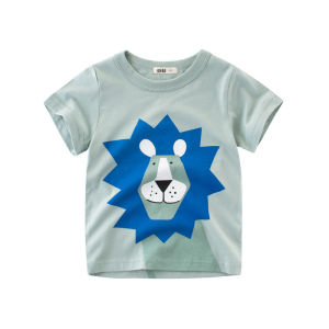 27kids 2025 Animals Cartoon Short Sleeve T-Shirts Pure Cotton Elephant Lion Monkey Giraffe Clothes Casual and Sporty Boys Tee