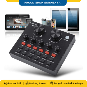 V8 Live Sound Card Mixer Audio Portable untuk Live Streaming Gaming Karaoke Podcast HP PC - USB Eksternal Mikrofon Headset