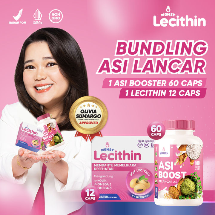 MOMSY LECITHIN Ultralec Soy Lecithin Premium 12 Kapsul & ASI Booster 60 Kapsul BPOM & HALAL
