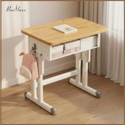 Baoblaze Solid Wood Desktop School Desk and Chair Combo Sturdy Steel Frame Kids Desk and Chair Set Safety Rounded Corners childrens Writing Table with Storage Pen Holder Slot for Students Teenagers Girls Classroom Tutoring Center Studying Bedroom