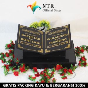 Batu Nisan Granit Full Ukir Makam Kuburan Islam Model Bentuk Buku Ukuran 25X35 Plus Dudukan 30X40