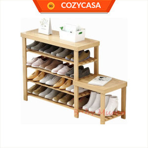 【COZYCASA】Carved Bamboo Shoe Rack Bench / Storage Rack / Seat Wearing Taking off Shoes Strong Organizer