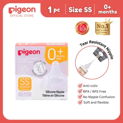 Pigeon Official - New and Improved Wide Neck PP Nipple for Wide Neck Bottle Slow Flow (SS) for 0+ Months Babies Anti Colic No Nipple Confusion AVS System Latch On Line BPA Free Ultra Soft Flexible Nipples Japan No. 1 Brand