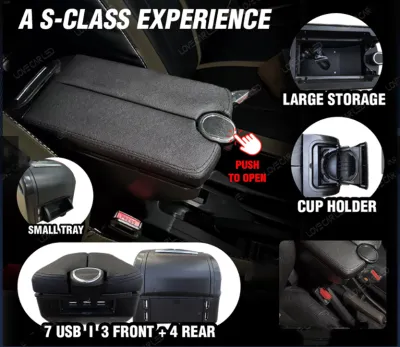 Perodua Myvi 2005 - 2016 Lagi Best Icon Armrest Arm Rest Double Layer 7USB 4USB Black / Red Stiching