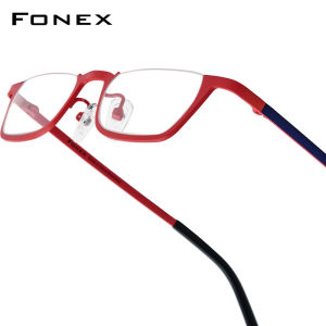 FONEX Titanium Glasses Frame Men Brand Design Retro Square Eyeglasses Small Vintage Half-Rim Semi-Rimless Japanese High-Quality Optical Eyewear 85780