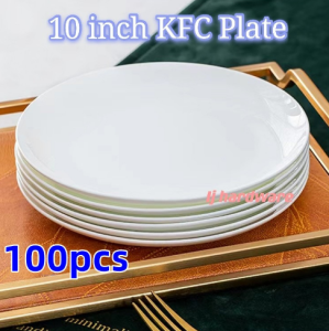 {100pcs} Melamine Dinner Plates Round Coupe Plate 10 Inch / KFC Plate Suitable for Home / Restaurant / Cafe / Food Court / Catering use Pinggan Piring Makan Pinggan Bulat Restoran Melamin Putih