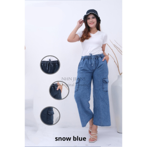 NHN JEANS - Kulot Jeans Wanita Kulot Cargo Jeans Dewasa Pinggang Full Karet