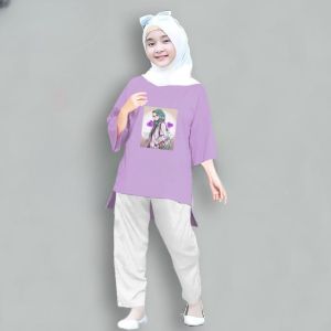Baju Anak Perempuan 8 - 11 Tahun Hanumi Kids Bahan Katun Combed 24s Aplikasi Sablon M L XL Kaos Anak Cewek Kekinian Gambar Kartun Lucu Blouse Untuk Sehari Hari