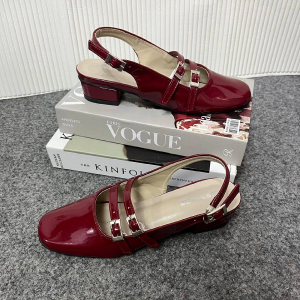Sepatu Mary Jane Slop Wanita MulesTali Gesper Hak 3cm Glossy