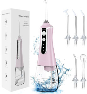 Portable Cordless Oral Irrigator Water Dental Flosser IPX7 Waterproof Oral Irrigator with 5 Modes 7 Jet Nozzles Teeth Cleaner for Brace Bridges Care 300ML Water Tank for Home Travel