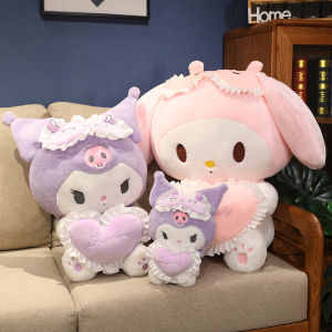 JOJO CASTLE New Sanrio Plush Cartoon Kuromi My Melody with Heart 25/35/45/65cm Soft Doll Cute Hug Sanrio Plushie Toys For Children Surprise Gift 库洛米 美乐蒂