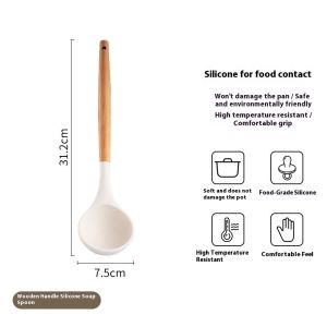 Bộ muôi bằng Silicone cán bằng gỗ cho nấu bếp chịu nhiệt và không dính