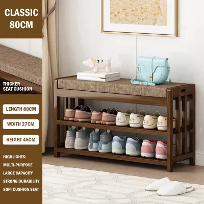 Sponge Cushion Bamboo Shoe Rack Bench/Convenient Seat/Storage Organizer