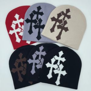 JIMEIXIAN01 Fiber Knitting Cap Hat Keep warm Crucifix Jacquard Knitted Hat Hip Hop Y2k Couple Warm Hats Men Women