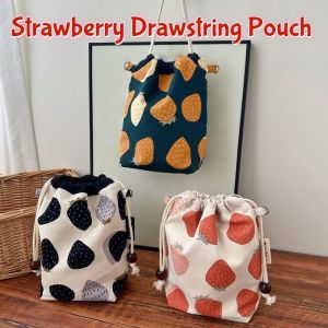 GYYT Thickened Strawberry Drawstring Pouch Multifunctional Lightweight Cotton and Linen Fabric Drawstring Bag Casual Creative Storage Pouch Data Cable Storage