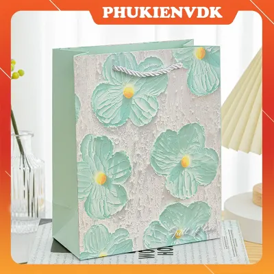 Túi Quà Tặng Túi Giấy Cứng Hình Hoa Sơn Dầu Vintage Màu Pastel Dễ Thương