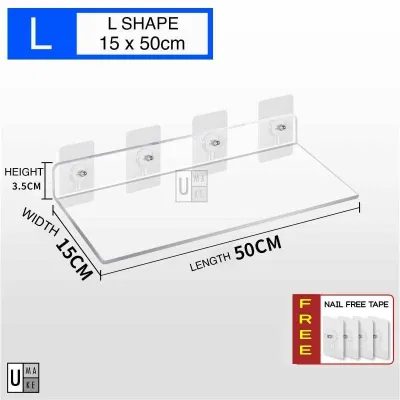 Sky Floating Wall Shelve Acrylic Shelf Display Shelves Bracket Stand Wall Mounted No-Drill Rack