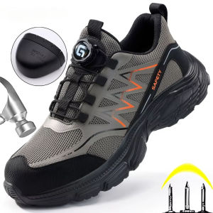 Lightweight Men Safety Shoes Anti-smash Anti Puncture Work Shoes Rotating Button Protective Shoes Non-slip Steel Toe Boots