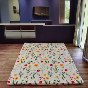 Kasur Lantai Ukuran 200x150cm Kasur Karpet Isi Busa Kuning Motif Bunga