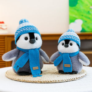 Phim hoạt hình đội mũ chim cánh cụt nhỏ sang trọng đồ chơi khăn quàng cổ chim cánh cụt búp bê phiên bản mùa đông búp bê bắt máy búp bê búp bê lô