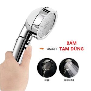 Đầu Vòi Tắm Hoa Sen Tăng áp Có Nút Khóa Nước3 chế độ Phun Xoay 360 độ inox
