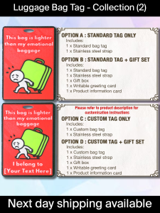 Luggage bag tag - Collection (2) -  With Customise and Gift Bundle options