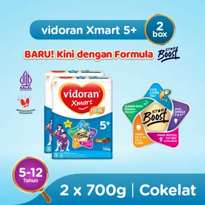 vidoran Xmart 5+ Cokelat 700gr Susu Formula Anak 5-12 Tahun - 2 box (Exp : 02.2027)
