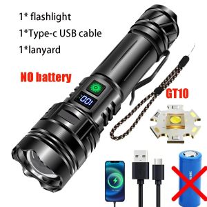 High Power LED flashlight rechargeable heavy duty type c long range flashlight waterproof strong light Tactical flash light super bright torch light outdoor camping lamp Ultra bright touch light Powerful flashlight waterproof fishing laser light gift box