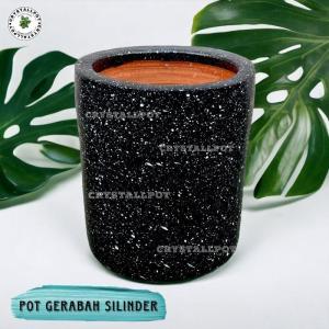 POT BUNGA GERABAH TANAH LIAT SILINDER SPRINKLE HITAM D22 T26 - SILINDER D22 SPRINKLE HITAM