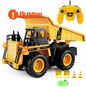 I know 2.4G RC Dump Truck Toy - Remote Control Construction Vehicle with Lights for Kids
