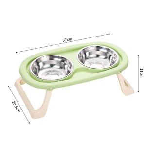 Pet Bowl Stainless Steel Double Bowl High Foot Neck Protection Cat Anti-overturning Foldable Bowls