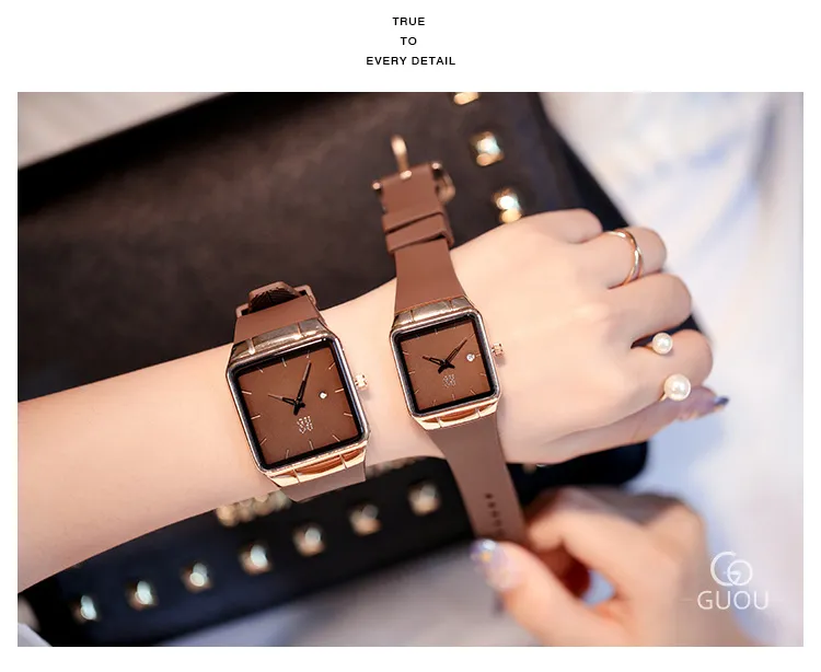 Same day delivery GUOU 8161 Big Dial Fashion Top Brand Women s Watches Bracelet Watch waterproof Calendar Square Leather Strap watch Lazada PH