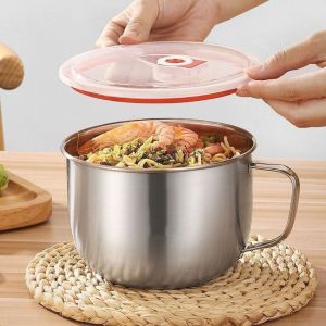 HOUCHU STUDIO 316 Stainless Steel Dormitory Instant Noodle Bowl with Lid Large Capacity Ramen Bowl Food Container Leak Proof Fast Food Bowl Canteen